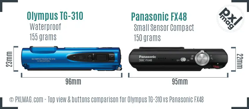 Olympus TG-310 vs Panasonic FX48 top view buttons comparison