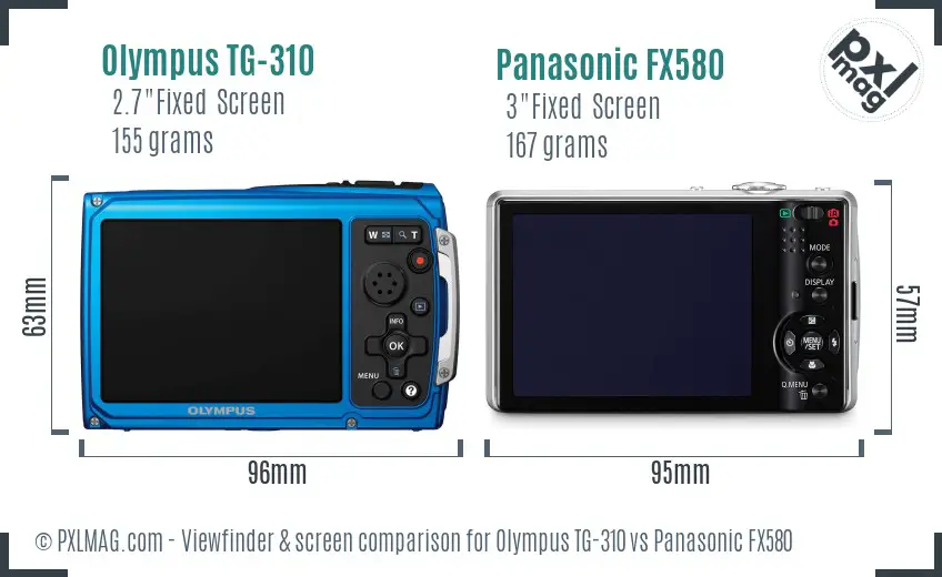 Olympus TG-310 vs Panasonic FX580 Screen and Viewfinder comparison