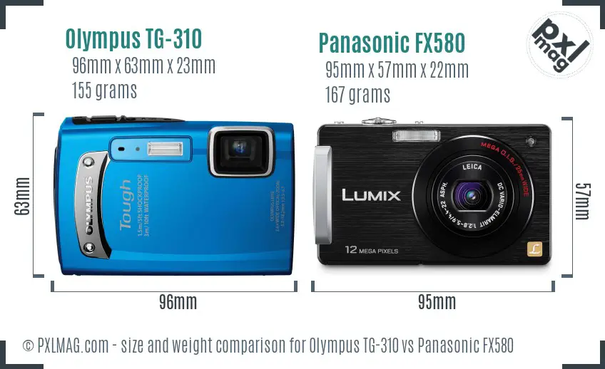 Olympus TG-310 vs Panasonic FX580 size comparison