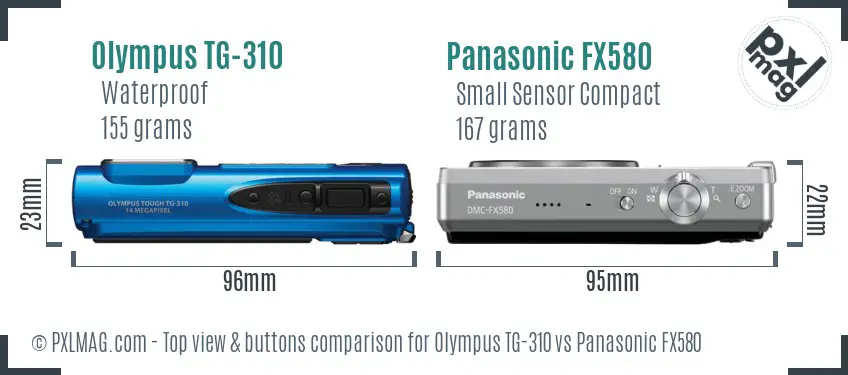 Olympus TG-310 vs Panasonic FX580 top view buttons comparison