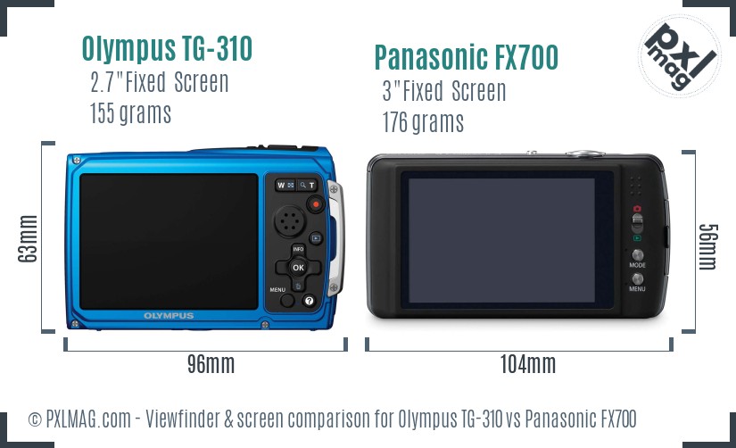 Olympus TG-310 vs Panasonic FX700 Screen and Viewfinder comparison