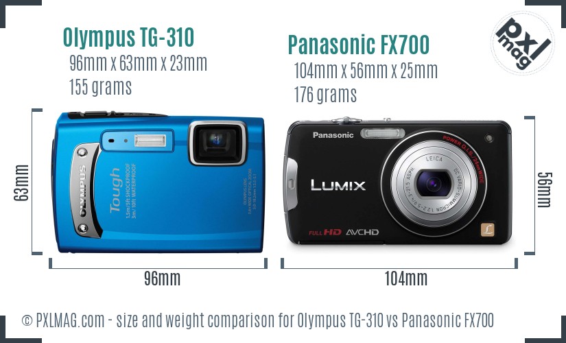 Olympus TG-310 vs Panasonic FX700 size comparison