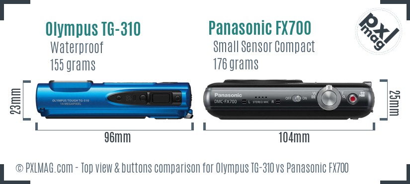 Olympus TG-310 vs Panasonic FX700 top view buttons comparison