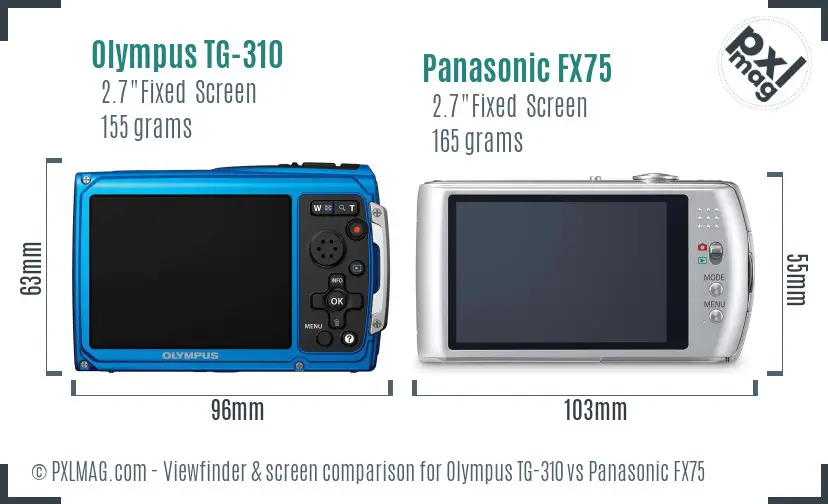 Olympus TG-310 vs Panasonic FX75 Screen and Viewfinder comparison