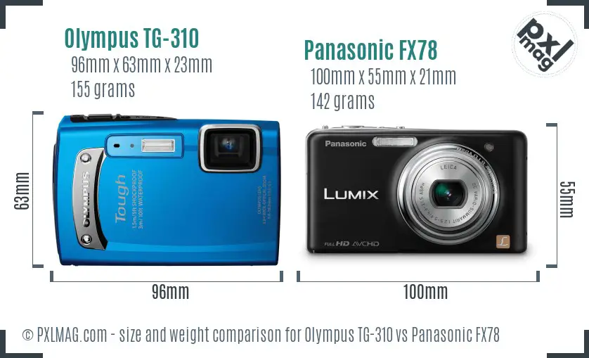 Olympus TG-310 vs Panasonic FX78 size comparison