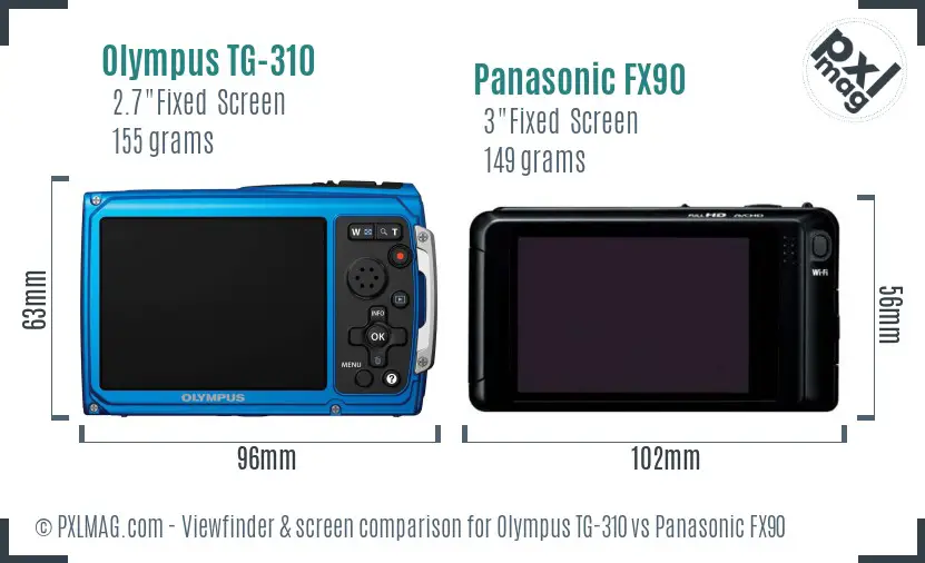 Olympus TG-310 vs Panasonic FX90 Screen and Viewfinder comparison