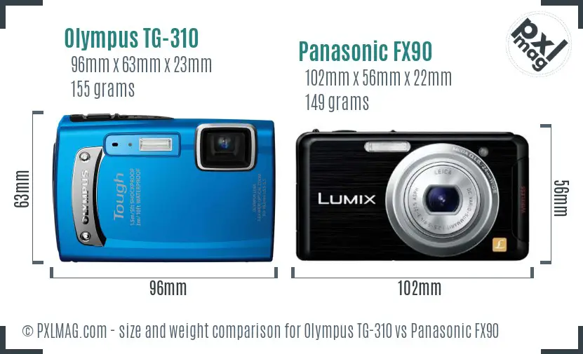 Olympus TG-310 vs Panasonic FX90 size comparison