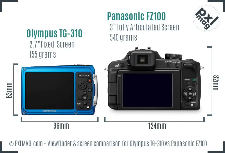 Olympus TG-310 vs Panasonic FZ100 Screen and Viewfinder comparison