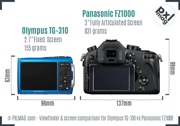 Olympus TG-310 vs Panasonic FZ1000 Screen and Viewfinder comparison Olympus TG-310 vs Panasonic FZ1000 Screen and Viewfinder comparison