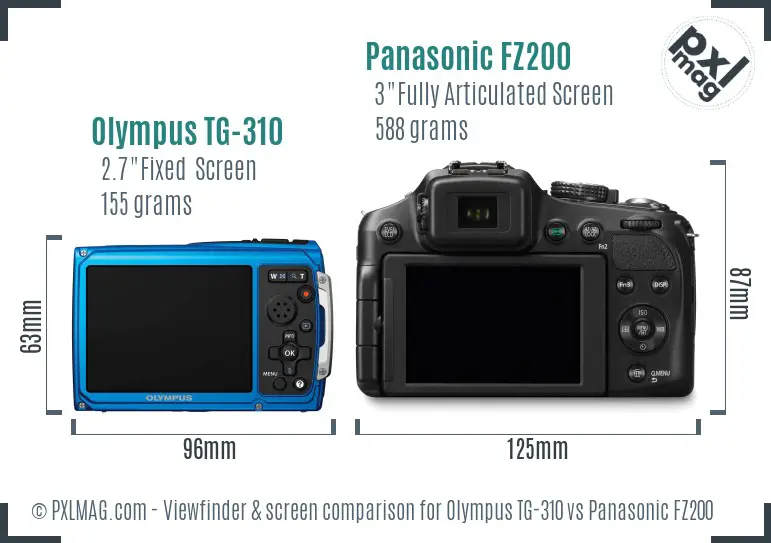 Olympus TG-310 vs Panasonic FZ200 Screen and Viewfinder comparison
