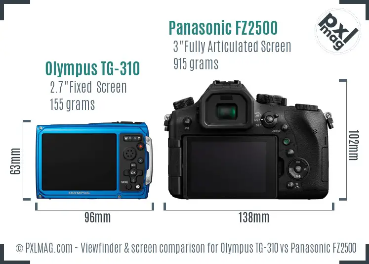 Olympus TG-310 vs Panasonic FZ2500 Screen and Viewfinder comparison Olympus TG-310 vs Panasonic FZ2500 Screen and Viewfinder comparison