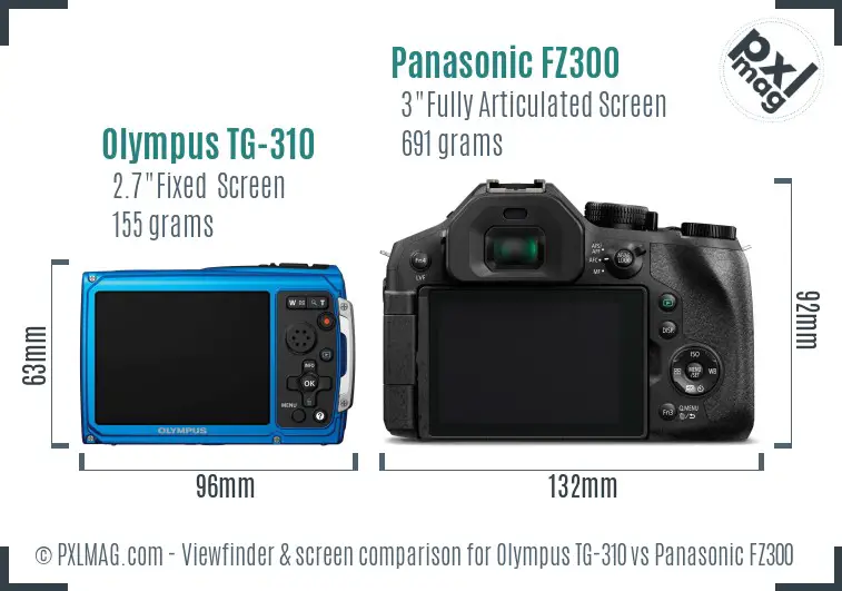 Olympus TG-310 vs Panasonic FZ300 Screen and Viewfinder comparison