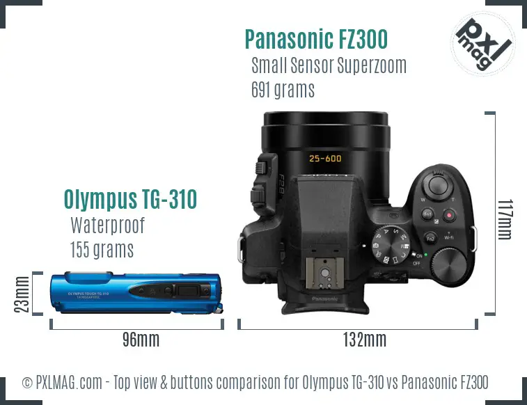 Olympus TG-310 vs Panasonic FZ300 top view buttons comparison