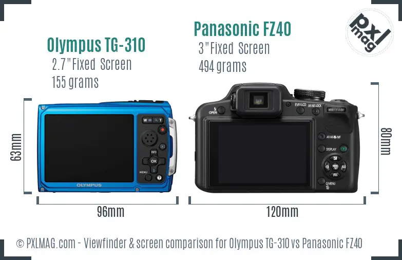 Olympus TG-310 vs Panasonic FZ40 Screen and Viewfinder comparison Olympus TG-310 vs Panasonic FZ40 Screen and Viewfinder comparison