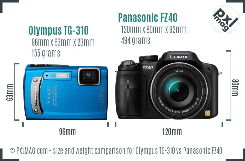 Olympus TG-310 vs Panasonic FZ40 size comparison Olympus TG-310 vs Panasonic FZ40 size comparison