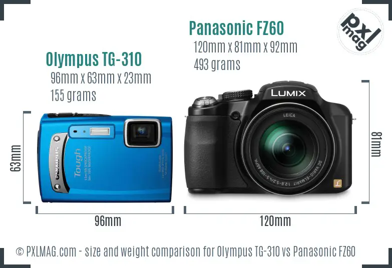 Olympus TG-310 vs Panasonic FZ60 size comparison