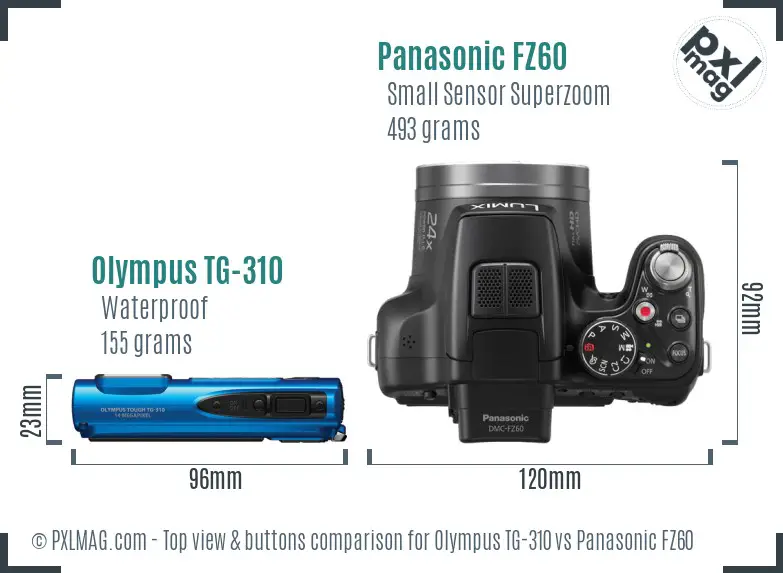 Olympus TG-310 vs Panasonic FZ60 top view buttons comparison