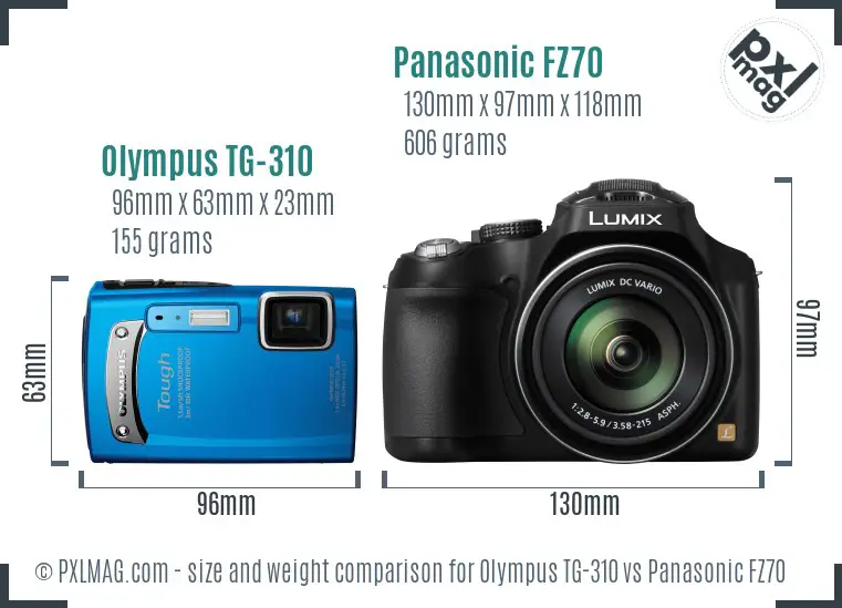 Olympus TG-310 vs Panasonic FZ70 size comparison