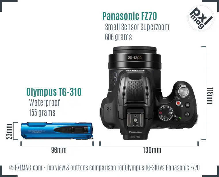 Olympus TG-310 vs Panasonic FZ70 top view buttons comparison