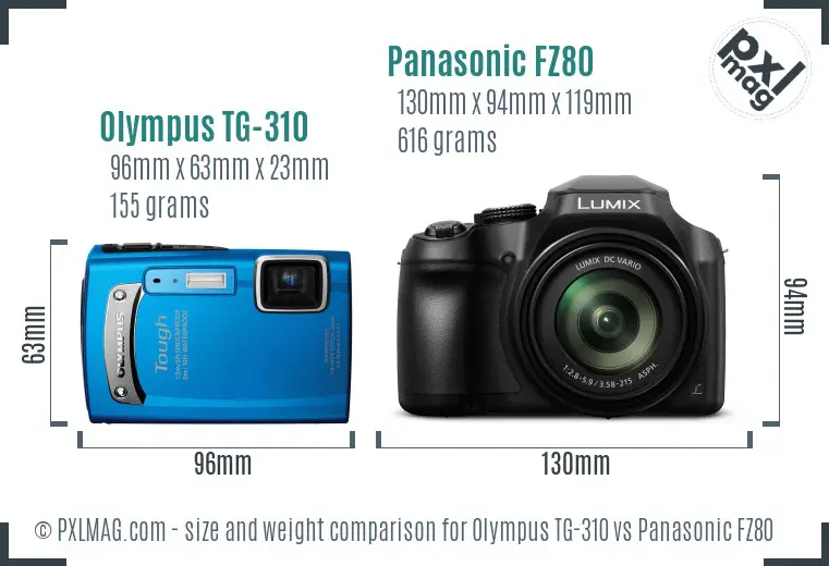 Olympus TG-310 vs Panasonic FZ80 size comparison