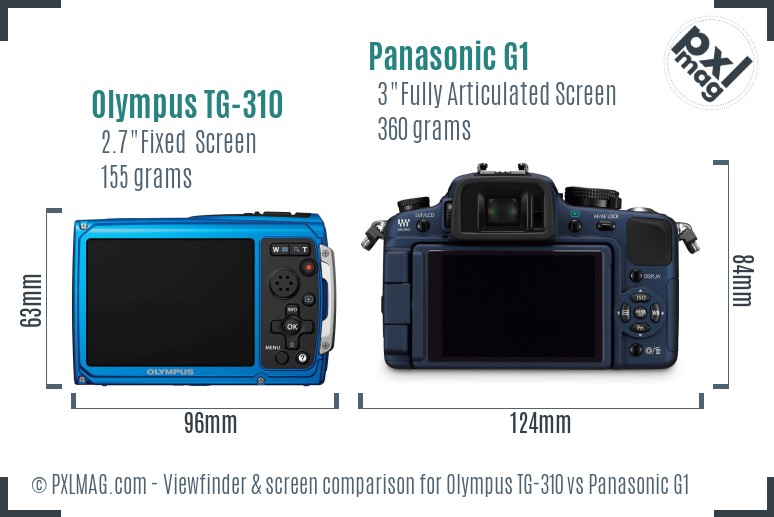 Olympus TG-310 vs Panasonic G1 Screen and Viewfinder comparison