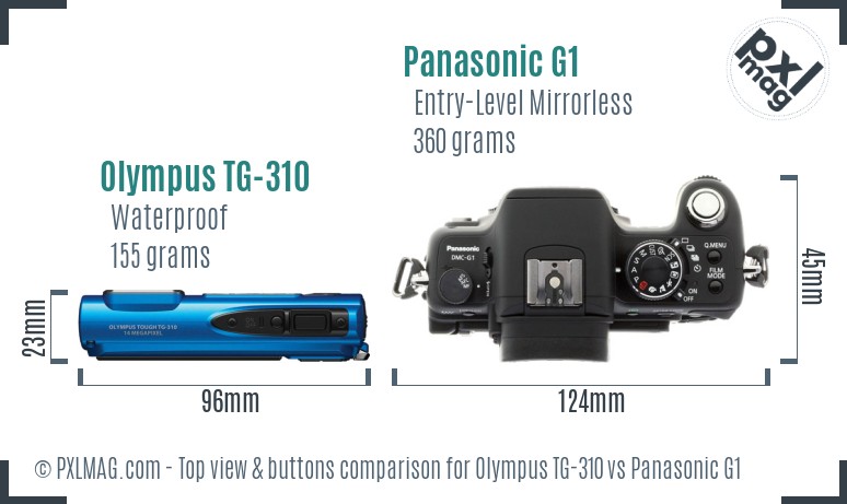 Olympus TG-310 vs Panasonic G1 top view buttons comparison