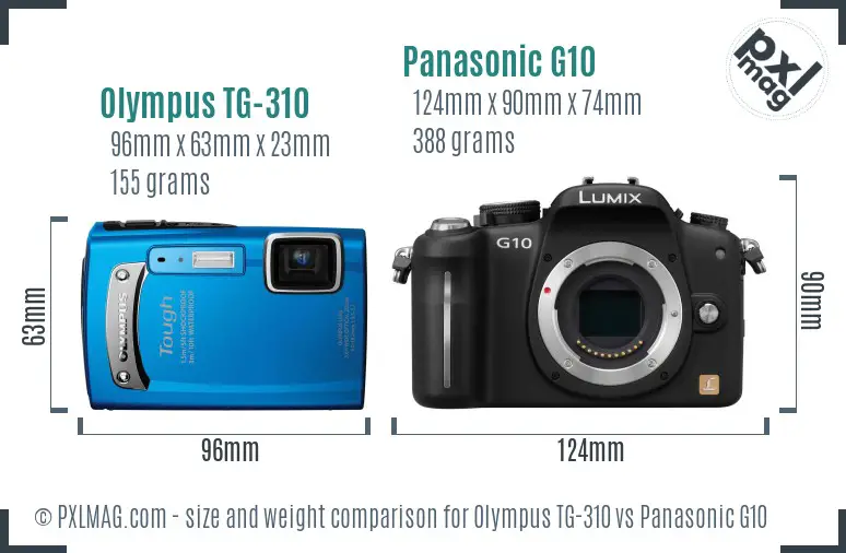 Olympus TG-310 vs Panasonic G10 size comparison Olympus TG-310 vs Panasonic G10 size comparison