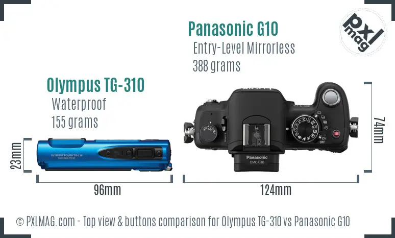 Olympus TG-310 vs Panasonic G10 top view buttons comparison Olympus TG-310 vs Panasonic G10 top view buttons comparison