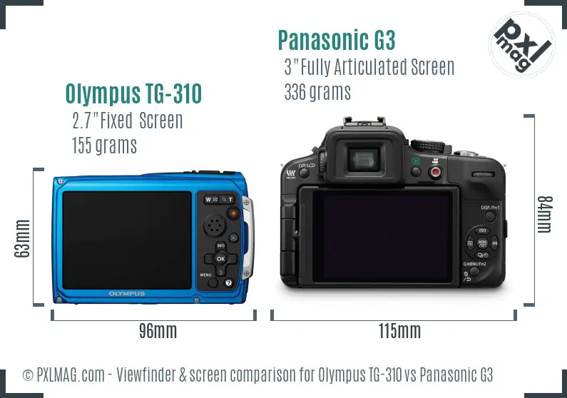 Olympus TG-310 vs Panasonic G3 Screen and Viewfinder comparison