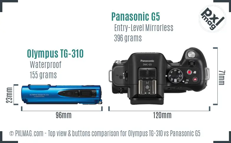 Olympus TG-310 vs Panasonic G5 top view buttons comparison