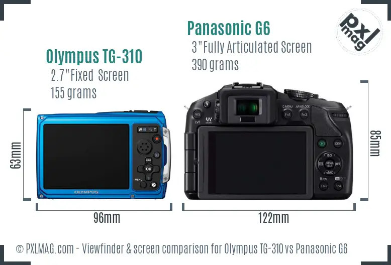 Olympus TG-310 vs Panasonic G6 Screen and Viewfinder comparison