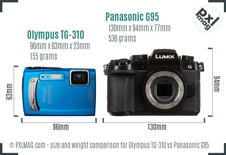 Olympus TG-310 vs Panasonic G95 size comparison