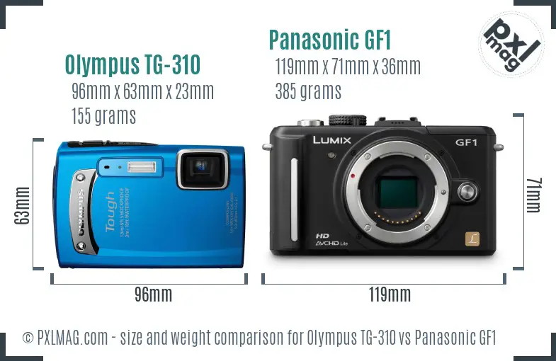 Olympus TG-310 vs Panasonic GF1 size comparison