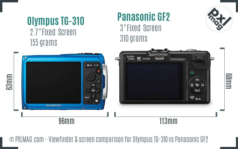 Olympus TG-310 vs Panasonic GF2 Screen and Viewfinder comparison