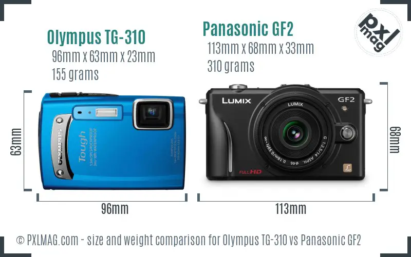 Olympus TG-310 vs Panasonic GF2 size comparison
