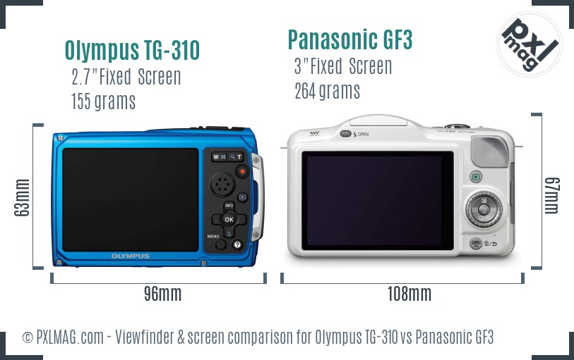 Olympus TG-310 vs Panasonic GF3 Screen and Viewfinder comparison