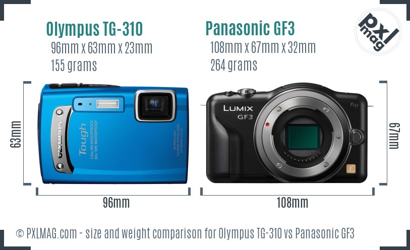 Olympus TG-310 vs Panasonic GF3 size comparison