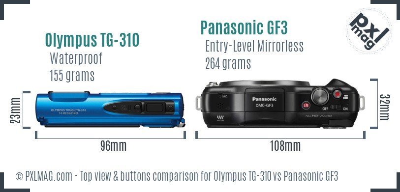 Olympus TG-310 vs Panasonic GF3 top view buttons comparison