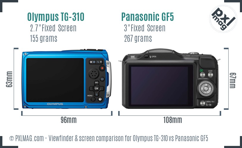 Olympus TG-310 vs Panasonic GF5 Screen and Viewfinder comparison