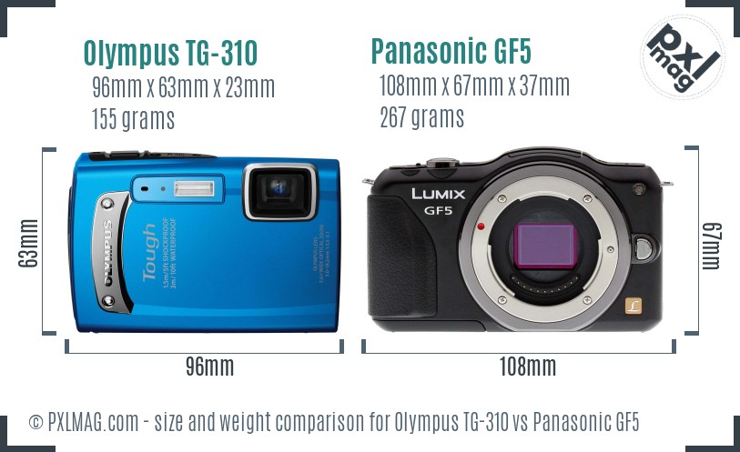 Olympus TG-310 vs Panasonic GF5 size comparison