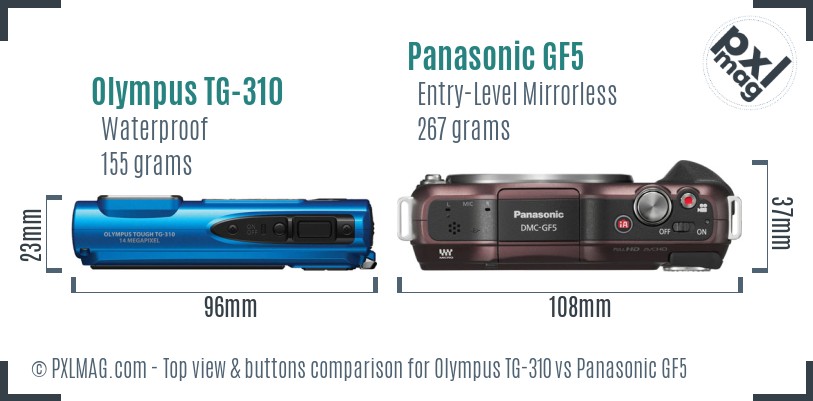 Olympus TG-310 vs Panasonic GF5 top view buttons comparison