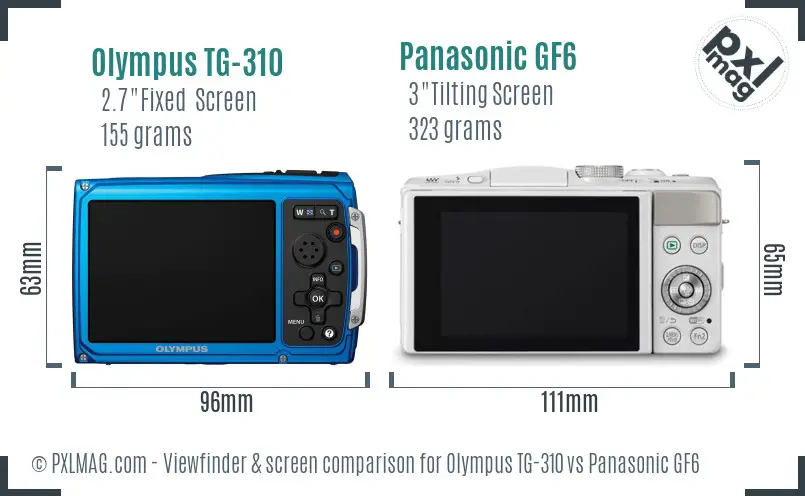 Olympus TG-310 vs Panasonic GF6 Screen and Viewfinder comparison