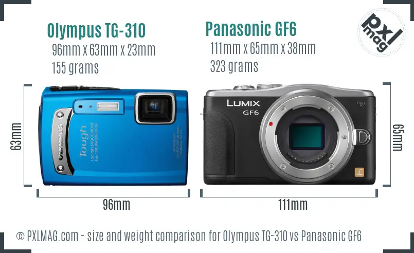 Olympus TG-310 vs Panasonic GF6 size comparison