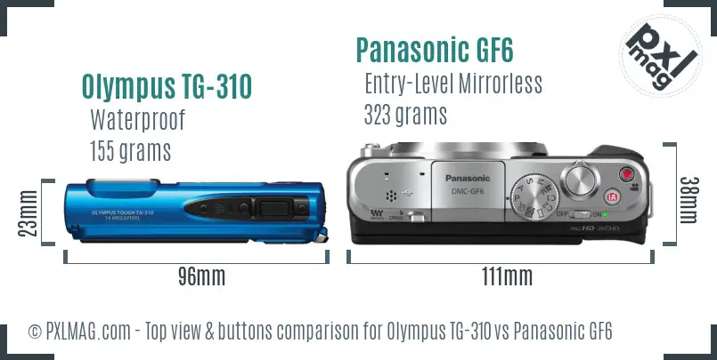 Olympus TG-310 vs Panasonic GF6 top view buttons comparison