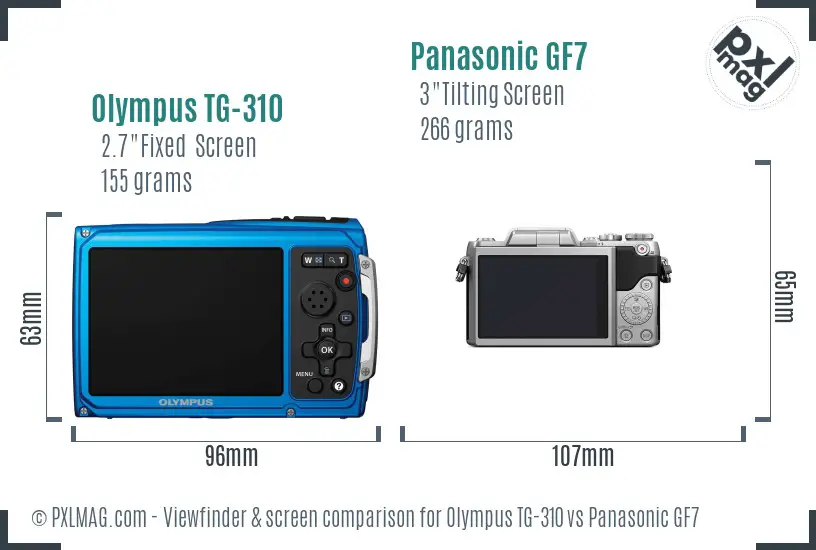 Olympus TG-310 vs Panasonic GF7 Screen and Viewfinder comparison