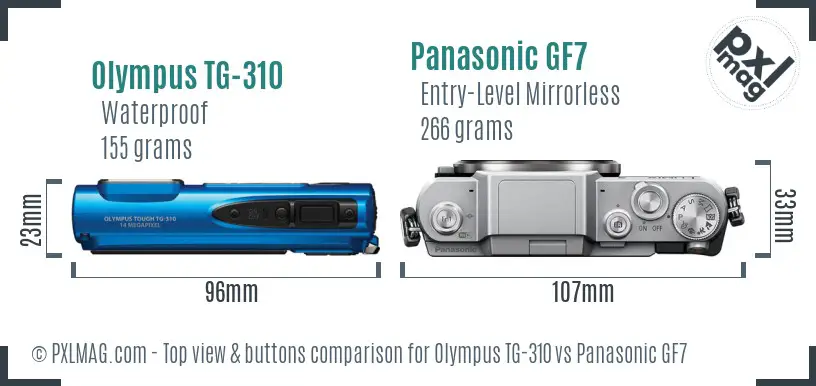Olympus TG-310 vs Panasonic GF7 top view buttons comparison