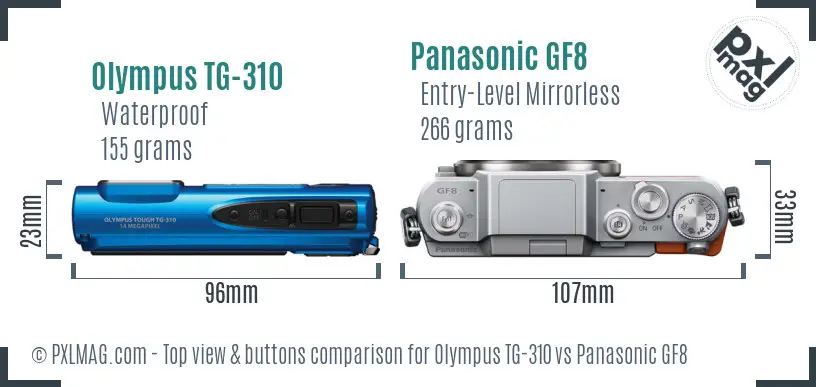 Olympus TG-310 vs Panasonic GF8 top view buttons comparison