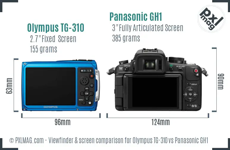 Olympus TG-310 vs Panasonic GH1 Screen and Viewfinder comparison