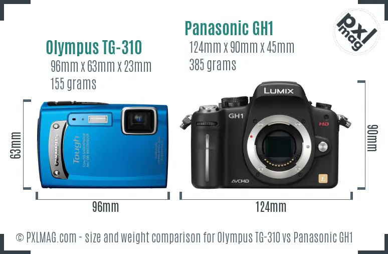 Olympus TG-310 vs Panasonic GH1 size comparison