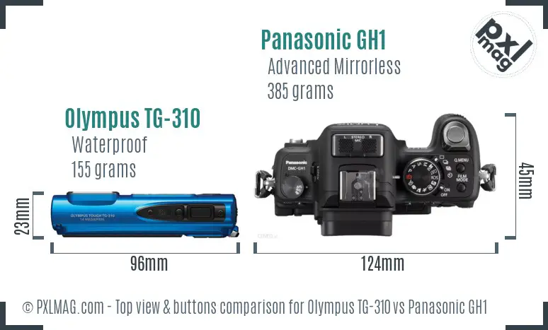 Olympus TG-310 vs Panasonic GH1 top view buttons comparison